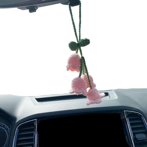 Cute Crochet Convallaria Car Hanging Ornament for Car Rearview Mirrior Decor,Handmade Knitted Flora Flower Car Mirror Hanging Accessories(White) in Saudi Arabia
