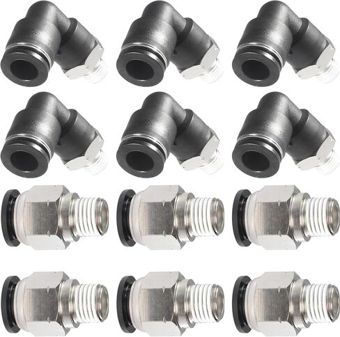 PNEUMATIC Elbow and Straight Combination 1/2 Inch Tube OD x 1/2 NPT Thread Push to Connect Fittings PC-1/2-1/2+PL-1/2-1/2(Pack of 12) (12, 1/2-1/2) in Kuwait