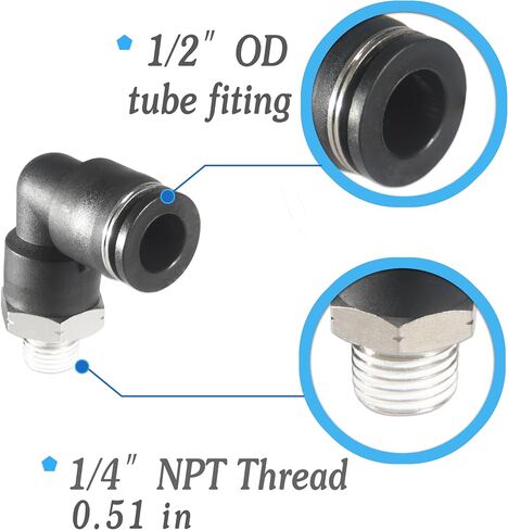 PNEUMATIC Elbow and Straight Combination 1/2 Inch Tube OD x 1/2 NPT Thread Push to Connect Fittings PC-1/2-1/2+PL-1/2-1/2(Pack of 12) (12, 1/2-1/2) in Kuwait