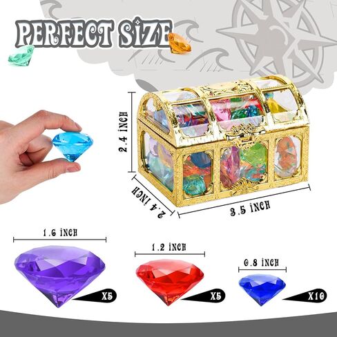 FUTUREPLUSX 20 قطعة لعبة حمام السباحة جوهرة الغوص، جوهرة مع صندوق الصدر القراصنة الكنز الصيف تحت الماء مجموعة الأحجار الكريمة الأكريليك ألعاب السباحة الصيفية الغوص رمي تحت الماء هدية اللعبة in Kuwait