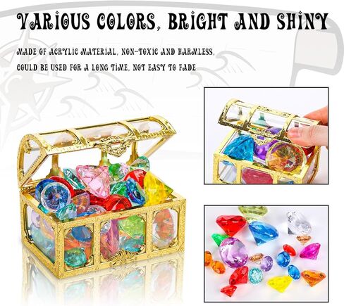 FUTUREPLUSX 20 قطعة لعبة حمام السباحة جوهرة الغوص، جوهرة مع صندوق الصدر القراصنة الكنز الصيف تحت الماء مجموعة الأحجار الكريمة الأكريليك ألعاب السباحة الصيفية الغوص رمي تحت الماء هدية اللعبة in Kuwait