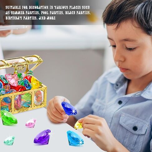 FUTUREPLUSX 20 قطعة لعبة حمام السباحة جوهرة الغوص، جوهرة مع صندوق الصدر القراصنة الكنز الصيف تحت الماء مجموعة الأحجار الكريمة الأكريليك ألعاب السباحة الصيفية الغوص رمي تحت الماء هدية اللعبة in Kuwait
