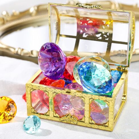 FUTUREPLUSX 20 قطعة لعبة حمام السباحة جوهرة الغوص، جوهرة مع صندوق الصدر القراصنة الكنز الصيف تحت الماء مجموعة الأحجار الكريمة الأكريليك ألعاب السباحة الصيفية الغوص رمي تحت الماء هدية اللعبة in Kuwait