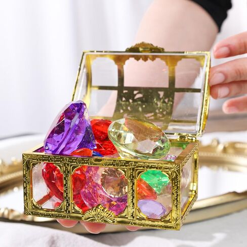 FUTUREPLUSX 20 قطعة لعبة حمام السباحة جوهرة الغوص، جوهرة مع صندوق الصدر القراصنة الكنز الصيف تحت الماء مجموعة الأحجار الكريمة الأكريليك ألعاب السباحة الصيفية الغوص رمي تحت الماء هدية اللعبة in Kuwait