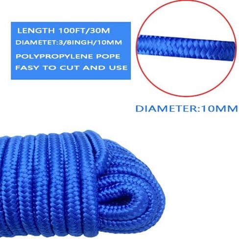 Rope Ratchet 3/8", 100 ft Solid Braided Polypropylene Rope, All Purpose, Utility Cord Down Rope for Camping, Tie, Pull, and Knot, Indoor and Outdoor Use in Saudi Arabia