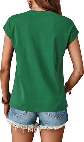 OYOANGLE Women's Summer Casual Funny Tee Cute Top Sequin Pocket Front Short Sleeve T-Shirt in Saudi Arabia