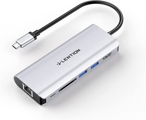 موزع LENTION USB C مع 4K HDMI، قارئ بطاقة SD، 2 USB 3.0، متوافق مع الشحن والإيثرنت من النوع C MacBook Pro، جهاز Mac Air/Surface/Steam Deck الجديد، المزيد، (CB-C68، فضي) in Saudi Arabia