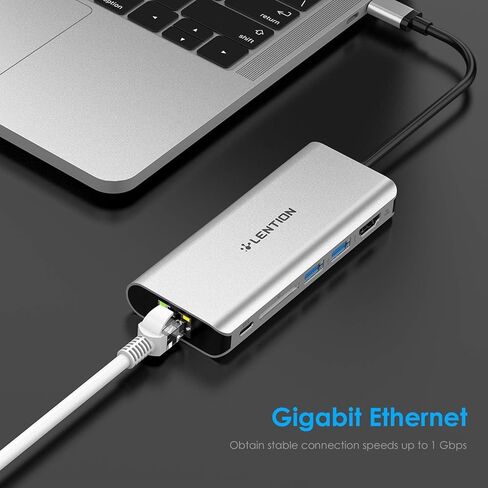 موزع LENTION USB C مع 4K HDMI، قارئ بطاقة SD، 2 USB 3.0، متوافق مع الشحن والإيثرنت من النوع C MacBook Pro، جهاز Mac Air/Surface/Steam Deck الجديد، المزيد، (CB-C68، فضي) in Saudi Arabia