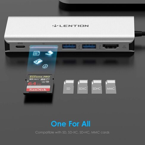 موزع LENTION USB C مع 4K HDMI، قارئ بطاقة SD، 2 USB 3.0، متوافق مع الشحن والإيثرنت من النوع C MacBook Pro، جهاز Mac Air/Surface/Steam Deck الجديد، المزيد، (CB-C68، فضي) in Saudi Arabia