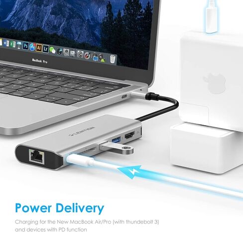موزع LENTION USB C مع 4K HDMI، قارئ بطاقة SD، 2 USB 3.0، متوافق مع الشحن والإيثرنت من النوع C MacBook Pro، جهاز Mac Air/Surface/Steam Deck الجديد، المزيد، (CB-C68، فضي) in Saudi Arabia
