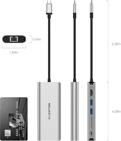 موزع LENTION USB C مع 4K HDMI، قارئ بطاقة SD، 2 USB 3.0، متوافق مع الشحن والإيثرنت من النوع C MacBook Pro، جهاز Mac Air/Surface/Steam Deck الجديد، المزيد، (CB-C68، فضي) in Saudi Arabia