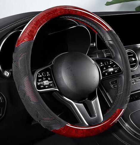 GZE Peach Wood Grain Steering Wheel Cover Universal 15 Inch Anti-Slip Breathable Odorless Auto Interior Decorations Accessories Car Snug Grip (Yellow) in Saudi Arabia