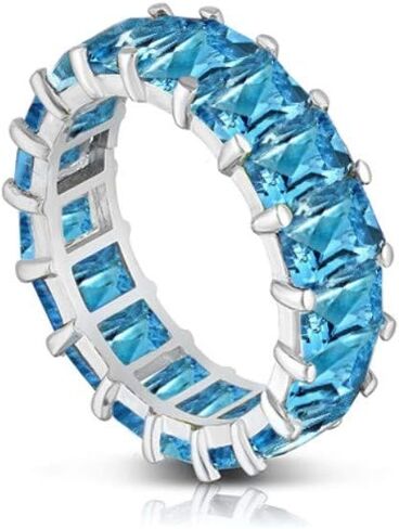 ARGENTO REALE Womens Rhodium Plated Emerald Cut Fashion Eternity Band Ring, Eternity Band For Women in Saudi Arabia