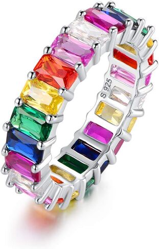 ARGENTO REALE Womens Rhodium Plated Emerald Cut Fashion Eternity Band Ring, Eternity Band For Women in Saudi Arabia