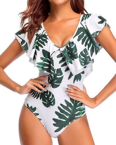 Tempt Me Women Ruffle One Piece Swimsuit Flounce Sleeve Swimwear V Neck Bathing Suit for Teen Girls in Saudi Arabia