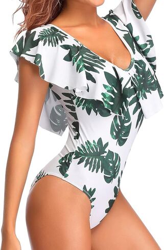 Tempt Me Women Ruffle One Piece Swimsuit Flounce Sleeve Swimwear V Neck Bathing Suit for Teen Girls in Saudi Arabia
