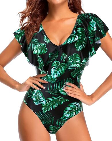 Tempt Me Women Ruffle One Piece Swimsuit Flounce Sleeve Swimwear V Neck Bathing Suit for Teen Girls in Saudi Arabia