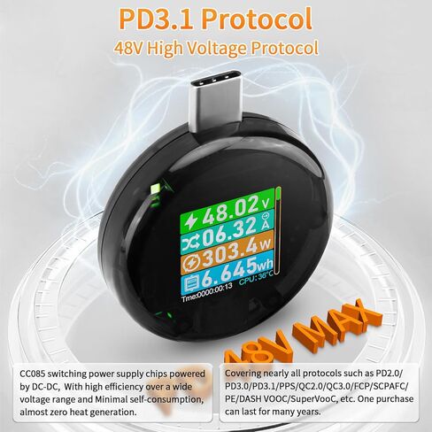 USB C Power Meter USB C Tester, USB Multimeter 4.5-50V 0-6A Touch Control Voltage Current Capacity Amp Volt Voltmeter Ammeter Detector Digital Tester for Chargers Power Bank Cable in Kuwait