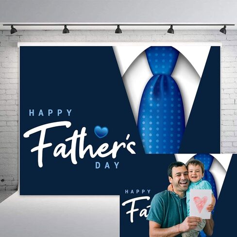 INRUI Happy Fathers Day Background Blue Tie Theme Photo Backdrop Love Dad Holiday Party Decoration Gift Banner Photography Studio Props (7x5FT) in Saudi Arabia