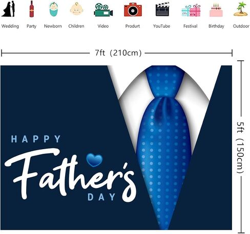 INRUI Happy Fathers Day Background Blue Tie Theme Photo Backdrop Love Dad Holiday Party Decoration Gift Banner Photography Studio Props (7x5FT) in Saudi Arabia