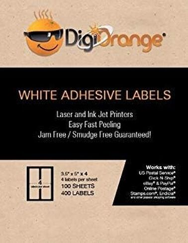 Digiorange® Pack of 400 White Mailing/Shipping Labels for Laser/Inkjet Printers. 4 Per Sheet 3.5 X 5" in Saudi Arabia