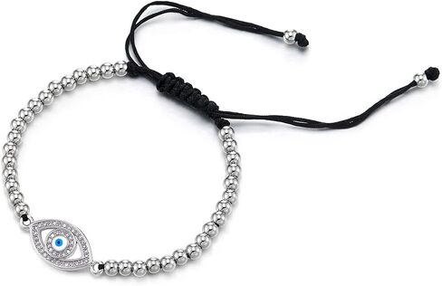 COOLSTEELANDBEYOND Womens Bead Chain Bracelet with Colorful Cubic Zirconia Protection Evil Eye, Adjustable in Saudi Arabia