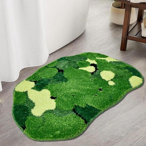Green Moss Bathroom Rugs Aesthetic Cute 3D Flocking Shaggy Grass Moss Mats Non-Slip and Absorbent Plush Texture Bathroom Mat Moss Decoration 20"x32" in Saudi Arabia