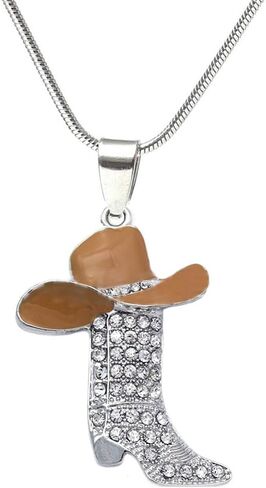 Rhinestone Western Boots Pendant Necklaces Cowgirl Cowboy Enamel Hat Bohemian Rodeo Silver Disco Clavicle Chain Chokers for Women Girls Friendship Valentine's Day Mother's Day Holiday Jewelry Gifts in Saudi Arabia