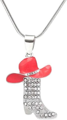 Rhinestone Western Boots Pendant Necklaces Cowgirl Cowboy Enamel Hat Bohemian Rodeo Silver Disco Clavicle Chain Chokers for Women Girls Friendship Valentine's Day Mother's Day Holiday Jewelry Gifts in Saudi Arabia