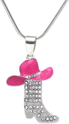 Rhinestone Western Boots Pendant Necklaces Cowgirl Cowboy Enamel Hat Bohemian Rodeo Silver Disco Clavicle Chain Chokers for Women Girls Friendship Valentine's Day Mother's Day Holiday Jewelry Gifts in Saudi Arabia