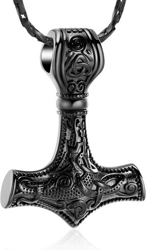 مجوهرات Mjolnir Thors Hammer Cremation لقلادة الرماد - قلادة Thors Hammer Urn مع مجوهرات رماد تذكارية صغيرة للرجال والنساء in Kuwait