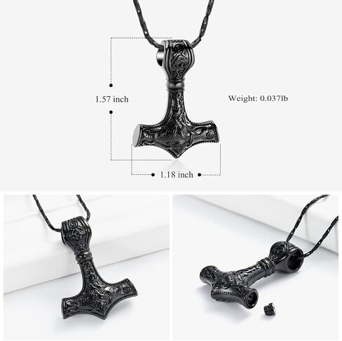مجوهرات Mjolnir Thors Hammer Cremation لقلادة الرماد - قلادة Thors Hammer Urn مع مجوهرات رماد تذكارية صغيرة للرجال والنساء in Kuwait