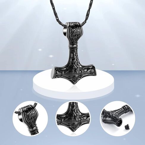 مجوهرات Mjolnir Thors Hammer Cremation لقلادة الرماد - قلادة Thors Hammer Urn مع مجوهرات رماد تذكارية صغيرة للرجال والنساء in Kuwait