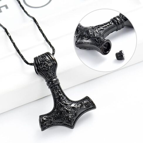 مجوهرات Mjolnir Thors Hammer Cremation لقلادة الرماد - قلادة Thors Hammer Urn مع مجوهرات رماد تذكارية صغيرة للرجال والنساء in Kuwait