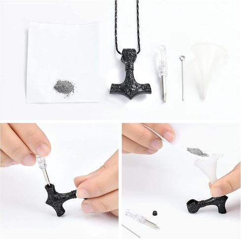 مجوهرات Mjolnir Thors Hammer Cremation لقلادة الرماد - قلادة Thors Hammer Urn مع مجوهرات رماد تذكارية صغيرة للرجال والنساء in Kuwait