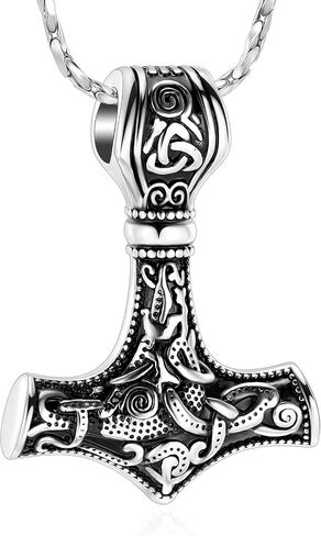 مجوهرات Mjolnir Thors Hammer Cremation لقلادة الرماد - قلادة Thors Hammer Urn مع مجوهرات رماد تذكارية صغيرة للرجال والنساء in Kuwait