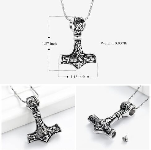 مجوهرات Mjolnir Thors Hammer Cremation لقلادة الرماد - قلادة Thors Hammer Urn مع مجوهرات رماد تذكارية صغيرة للرجال والنساء in Kuwait