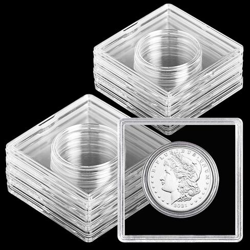 العم بول 1 دولار 27 مم أزرار كبس للعملات المعدنية - 8 قطع شفافة للعملات المعدنية كبسولة مربعة حامل صندوق تخزين بلاستيكي علبة حاوية خاصة لمستلزمات جمع العملات المعدنية JC0227008 in Kuwait
