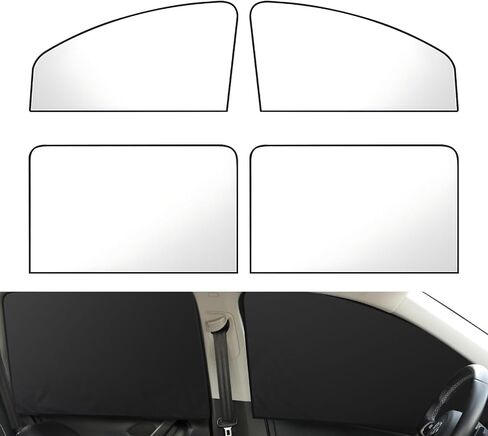 4 PCS Car Side Window Sun Shade, 2 PCS 7.87In x 19.68In x 31.49In Vehicle Heat Shield, Universal 2 PCS 19.68In x 31.49In Automotive Privacy Protector Replacement (Black & Silver) in Saudi Arabia