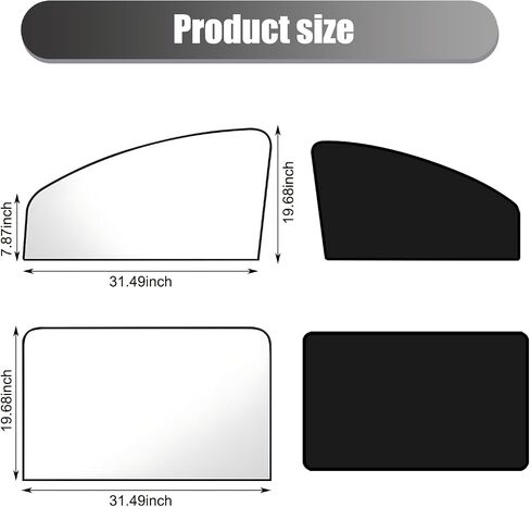 4 PCS Car Side Window Sun Shade, 2 PCS 7.87In x 19.68In x 31.49In Vehicle Heat Shield, Universal 2 PCS 19.68In x 31.49In Automotive Privacy Protector Replacement (Black & Silver) in Saudi Arabia