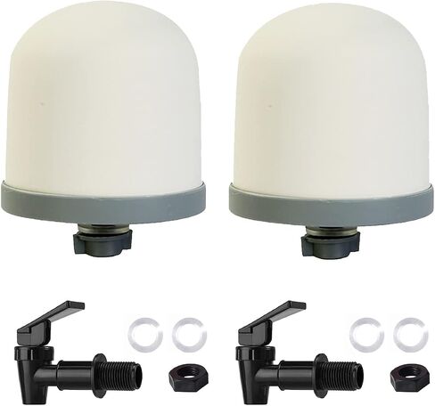 HUI NING Replacement Ceramic Dome Water Filter and Faucet Kit for Countertop,Household Water Bucket, Water Cooler Filtration Systems Water Pitcher (2 Dome Filters & 2 Black Taps) in Saudi Arabia