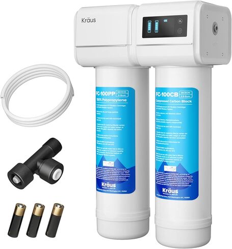 KRAUS Purita 2-Stage Carbon Block Under-Sink Water Filtration System with Digital Display Monitor, FS-1000, White in Saudi Arabia
