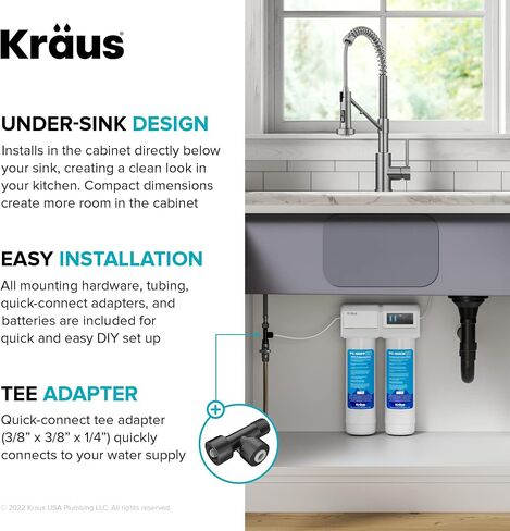 KRAUS Purita 2-Stage Carbon Block Under-Sink Water Filtration System with Digital Display Monitor, FS-1000, White in Saudi Arabia