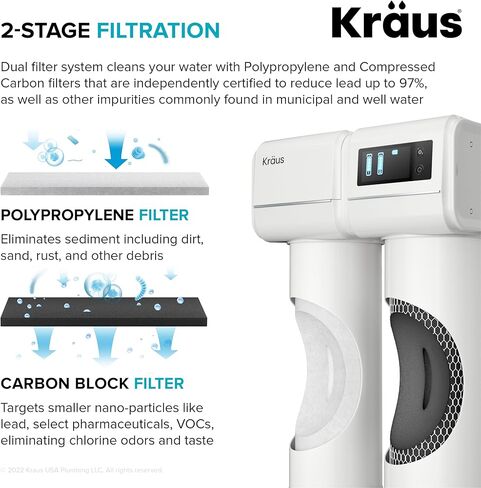 KRAUS Purita 2-Stage Carbon Block Under-Sink Water Filtration System with Digital Display Monitor, FS-1000, White in Saudi Arabia