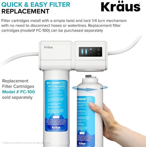 KRAUS Purita 2-Stage Carbon Block Under-Sink Water Filtration System with Digital Display Monitor, FS-1000, White in Saudi Arabia