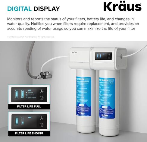 KRAUS Purita 2-Stage Carbon Block Under-Sink Water Filtration System with Digital Display Monitor, FS-1000, White in Saudi Arabia