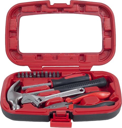 15-Piece Tool Set - Household Tool Kit with Hammer, Multi-Bit Screwdriver Set, Pliers, Wrench- Tools and Equipment for DIY Projects by Stalwart (Red) in Saudi Arabia