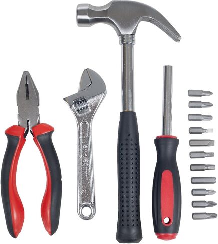 15-Piece Tool Set - Household Tool Kit with Hammer, Multi-Bit Screwdriver Set, Pliers, Wrench- Tools and Equipment for DIY Projects by Stalwart (Red) in Saudi Arabia
