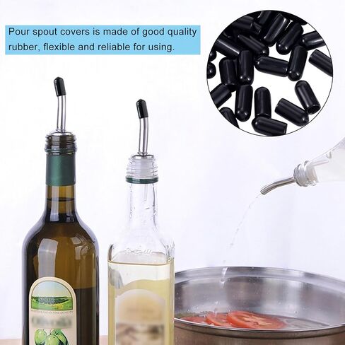 OIIKI 50 Pack Liquor Bottle Covers, Black Rubber Olive Oil Bottle Caps, Anti-Dust Pour Spout Covers for Speed Pourers, Spot Pourers for Kitchen, Bars in Saudi Arabia