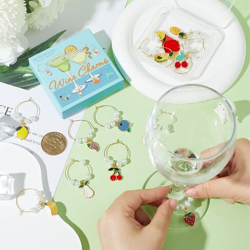 SUNNYCLUE 1 Box Glass Marker Charms Wine Marker Charms Wine Charms Bulk Wine Glass Tags Glass Identifiers for Gathering Wedding Holiday Gifts Party Favor Drinks Decor Supplies Upgraded Gift Package in Saudi Arabia